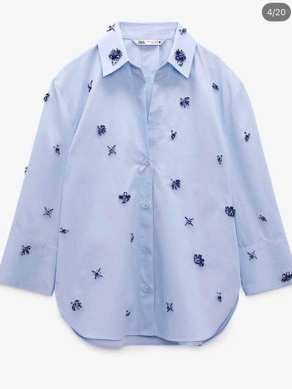 Zara Light Blue Shirt with Navy Beaded Embroidery